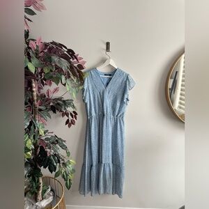 Yacun Light Blue Floral V-Neck Tiered Maxi Dress